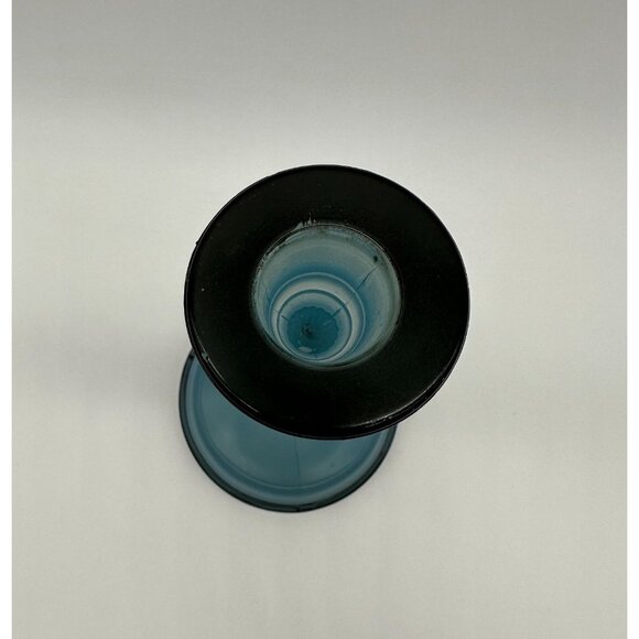 Vintage Glass Candlestick Holder Blue Black Ribbed 1940s Mid Century Decor - Picture 5 of 10